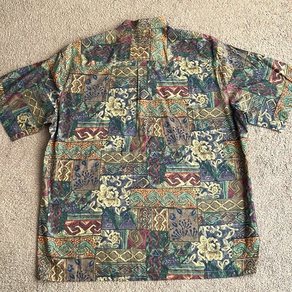 Tori Richard Honolulu Hawaiian Printed Short Sleeve Button Down Pint Brown Green - Picture 2 of 7